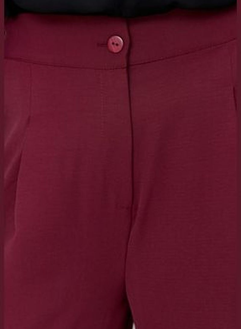 Claret Red High Waist Pleated Woven Trousers TBBSS22PL0448