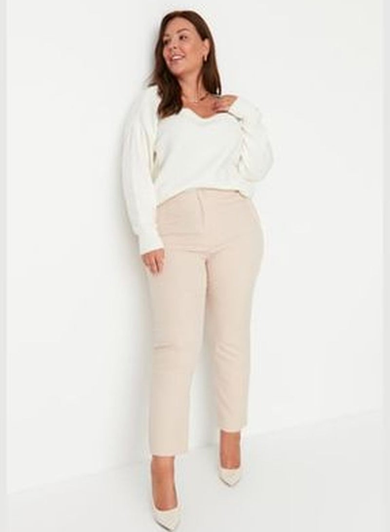 Beige Cigarette Woven Trousers TBBAW23AR00015