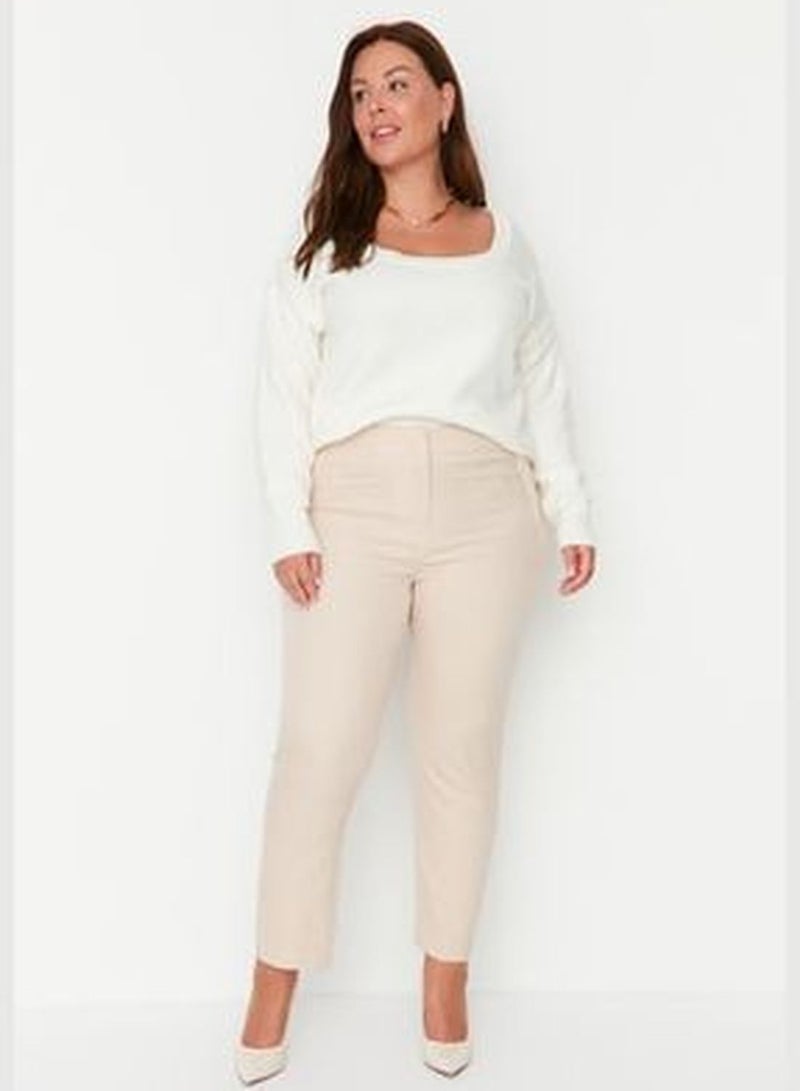 Beige Cigarette Woven Trousers TBBAW23AR00015