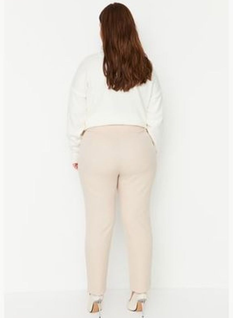 Beige Cigarette Woven Trousers TBBAW23AR00015