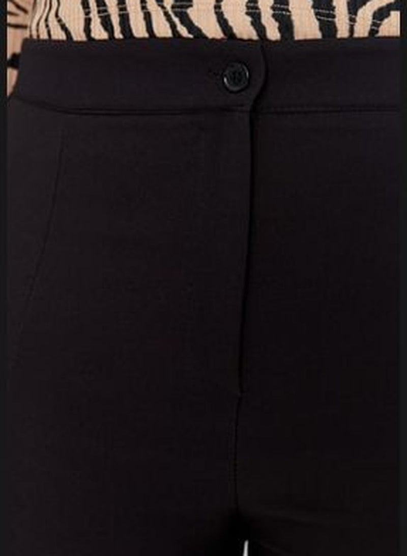 Black Wide Leg Woven Trousers With Slit Detailed Legs TBBAW23AR0008