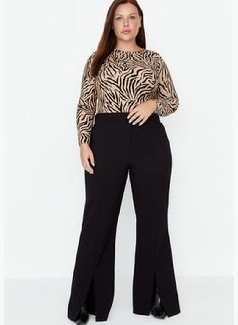 Black Wide Leg Woven Trousers With Slit Detailed Legs TBBAW23AR0008
