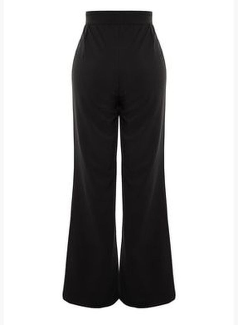 Black Wide Leg Woven Trousers With Slit Detailed Legs TBBAW23AR0008