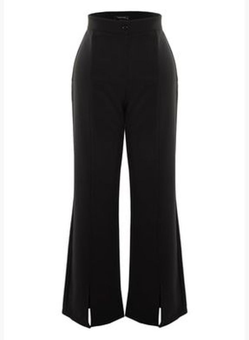 Black Wide Leg Woven Trousers With Slit Detailed Legs TBBAW23AR0008