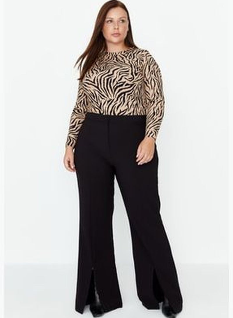 Black Wide Leg Woven Trousers With Slit Detailed Legs TBBAW23AR0008