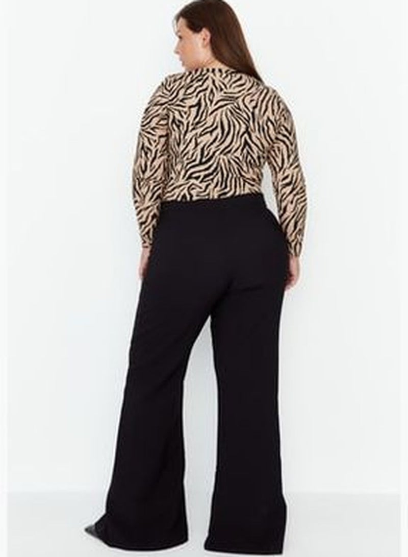 Black Wide Leg Woven Trousers With Slit Detailed Legs TBBAW23AR0008