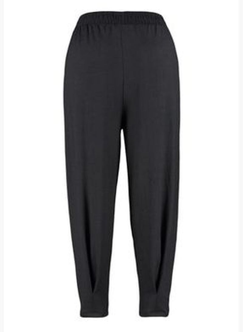 Black Carrot Fit Elastic Waist Knitted Trousers