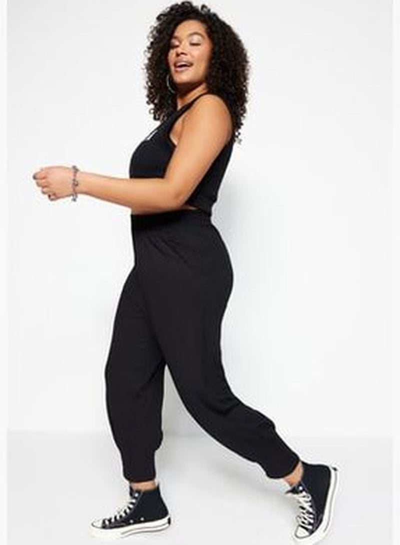 Black Carrot Fit Elastic Waist Knitted Trousers