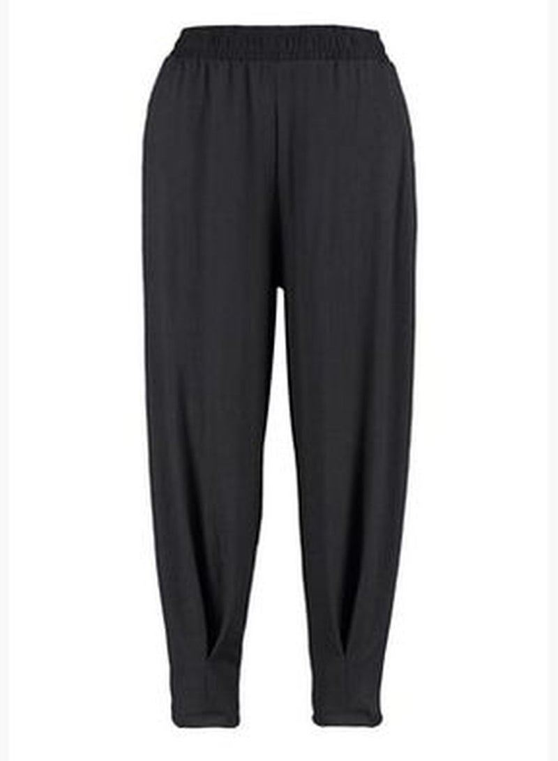 Black Carrot Fit Elastic Waist Knitted Trousers