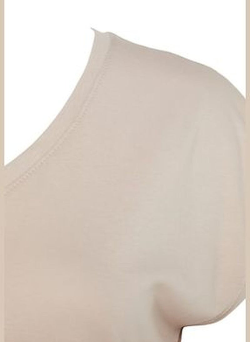Mink Boyfriend Knitted V-Neck Slit T-Shirt TBBSS22BF0036