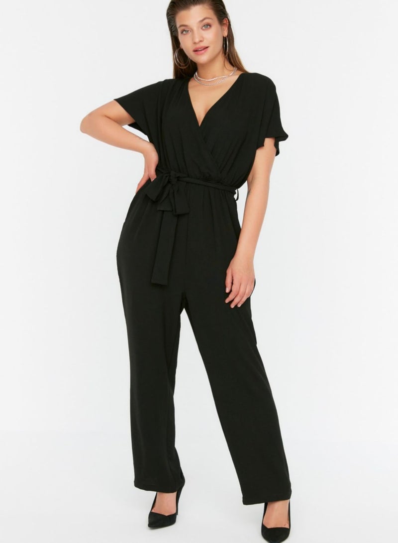 Plunge Neck Tie Detail Jumpsuit