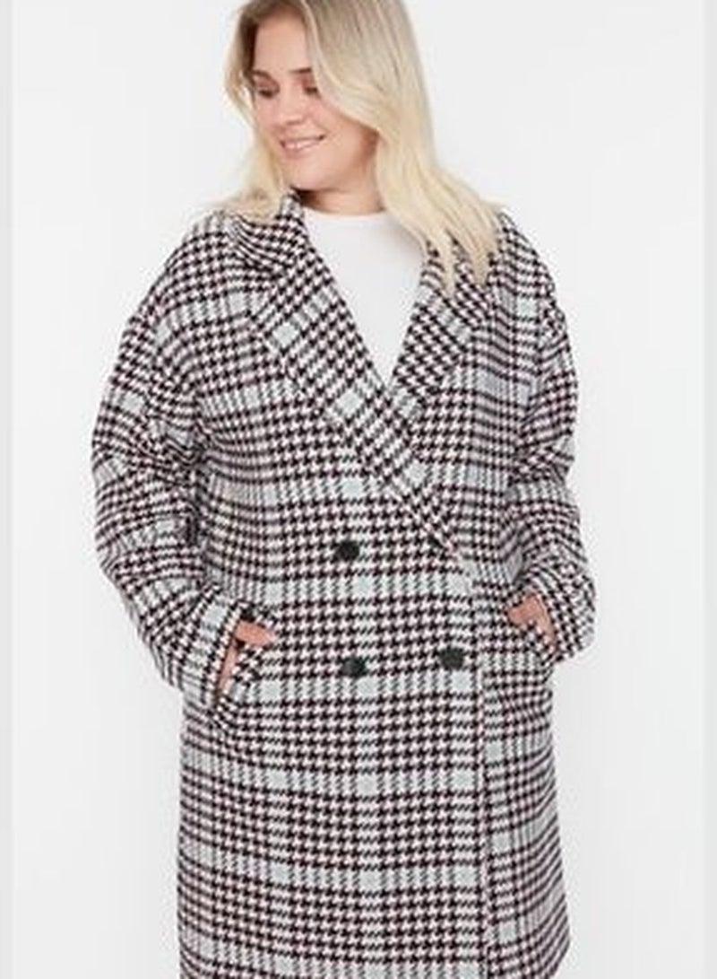 Multicolored Oversized Stamp Coat with Buttons and Pocket Details TBBAW23DD00001