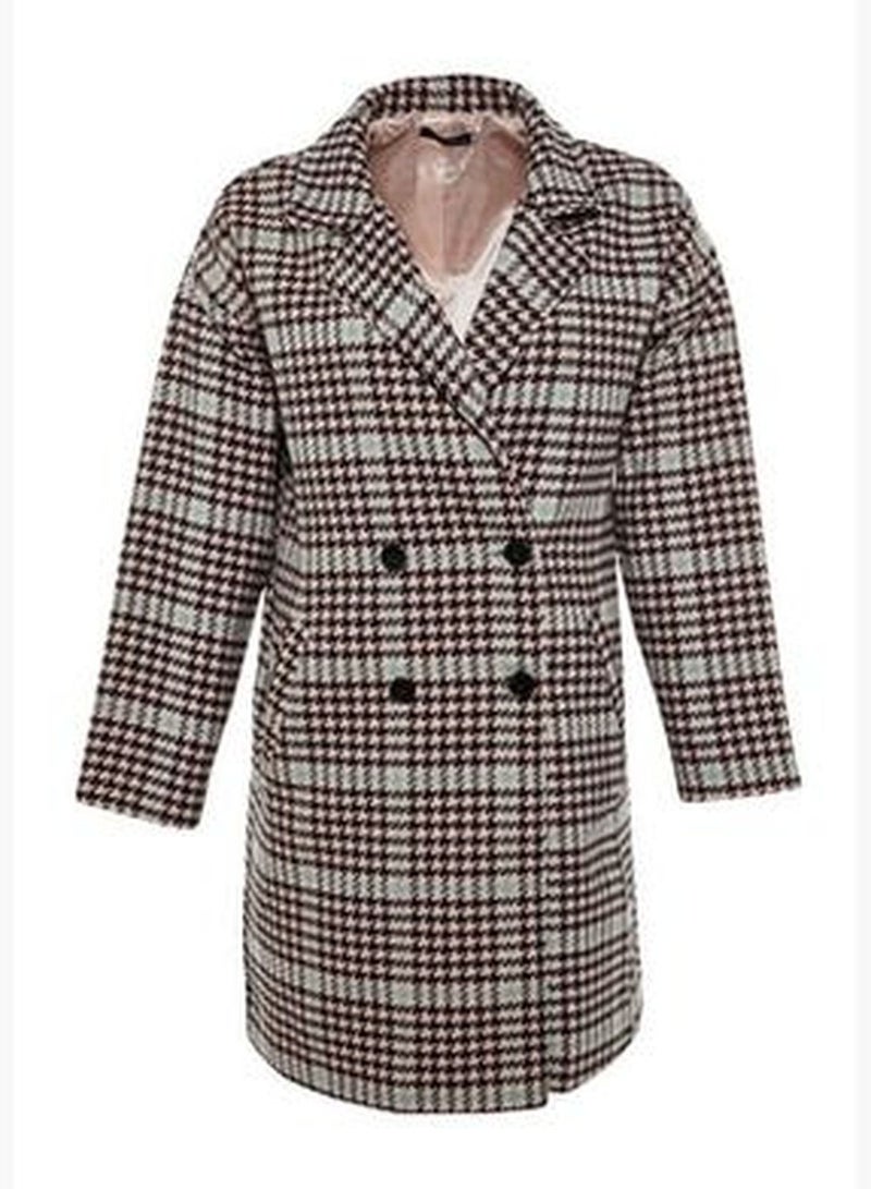 Multicolored Oversized Stamp Coat with Buttons and Pocket Details TBBAW23DD00001