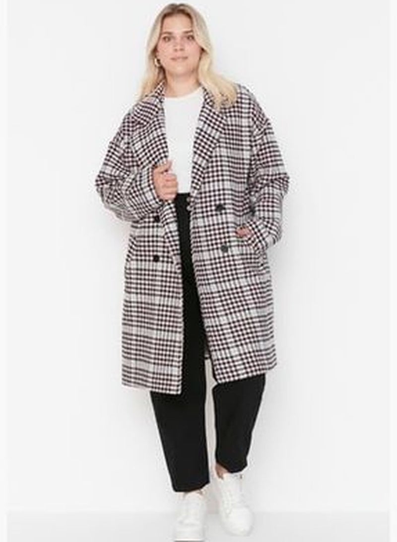 Multicolored Oversized Stamp Coat with Buttons and Pocket Details TBBAW23DD00001