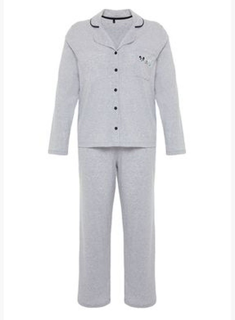 Gray Plain Single Jersey Homewear Plus Size Pajamas Set