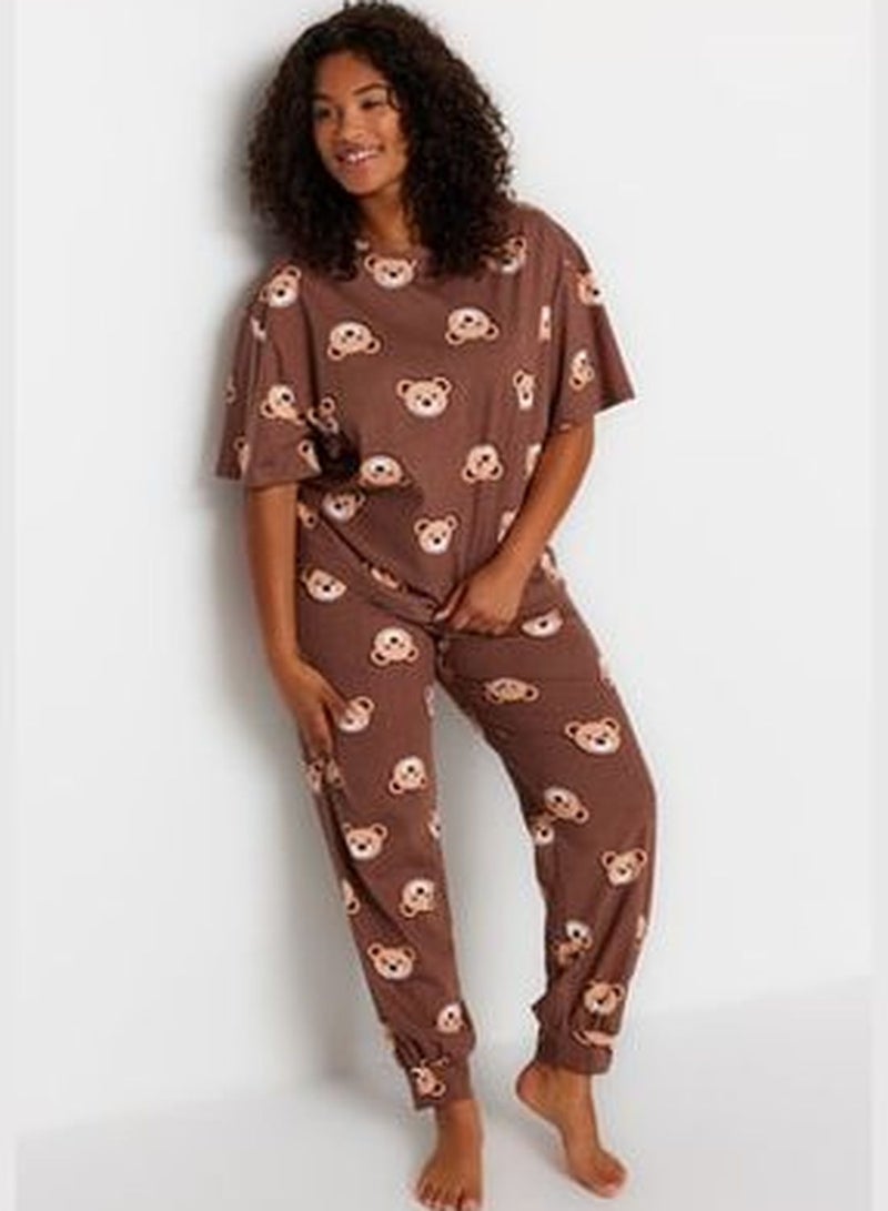 Brown Teddy Bear Pattern Knitted Pajamas Set TBBAW23AI00039