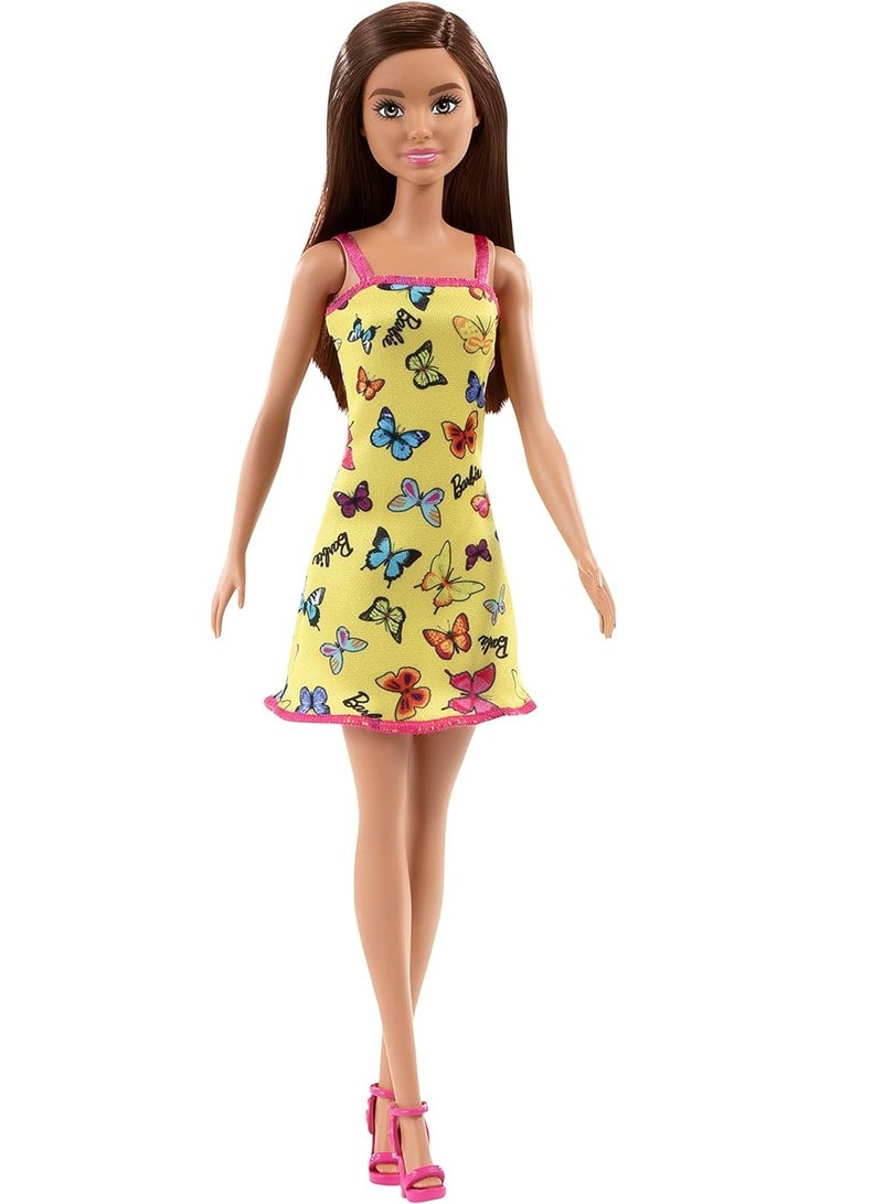 Barbie Doll Brunette Yellow Butterfly Summer Sun Dress - Pink Shoes