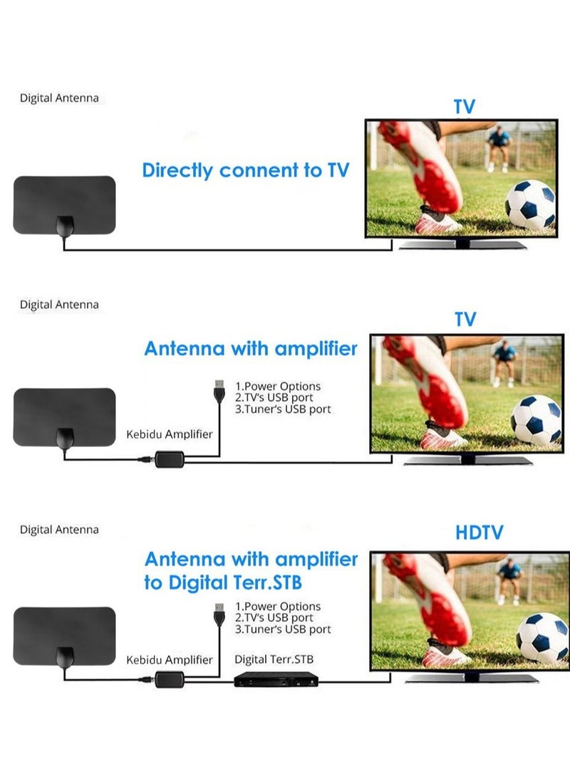 8K 4K Digital TV Antenna 500 Miles Booster DVB-T Aerial HD Flat Indoor Active 25DBi High Gain VHF UH F TV Box