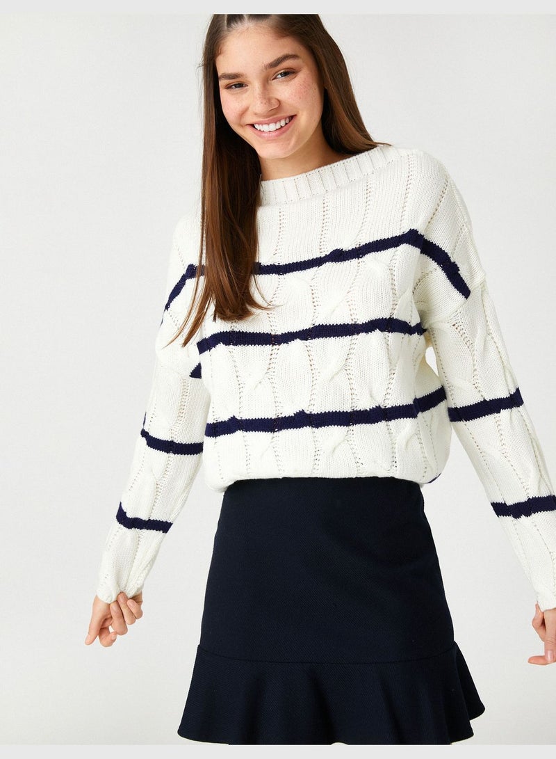 Striped Sweater Braiding Design Long Sleeve