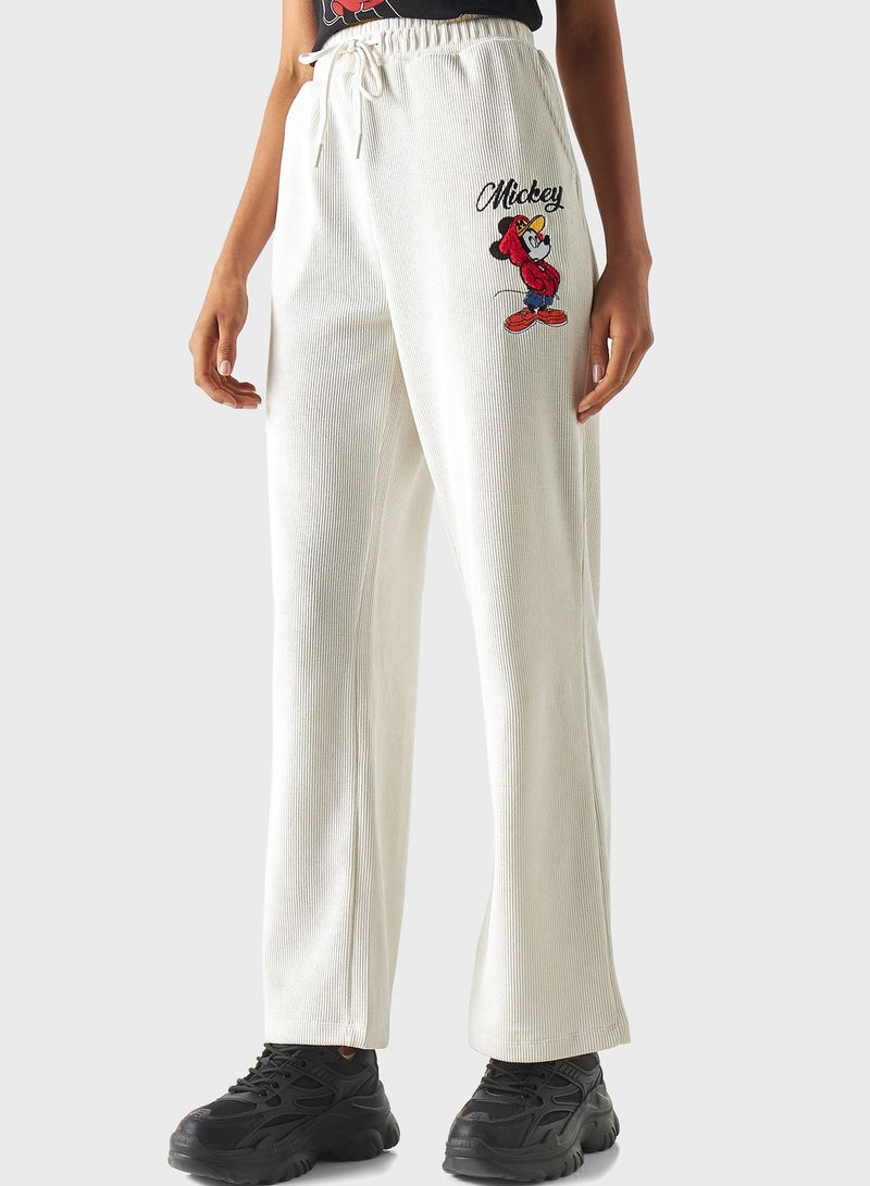 Embroidered Ribbed High Waist Pants