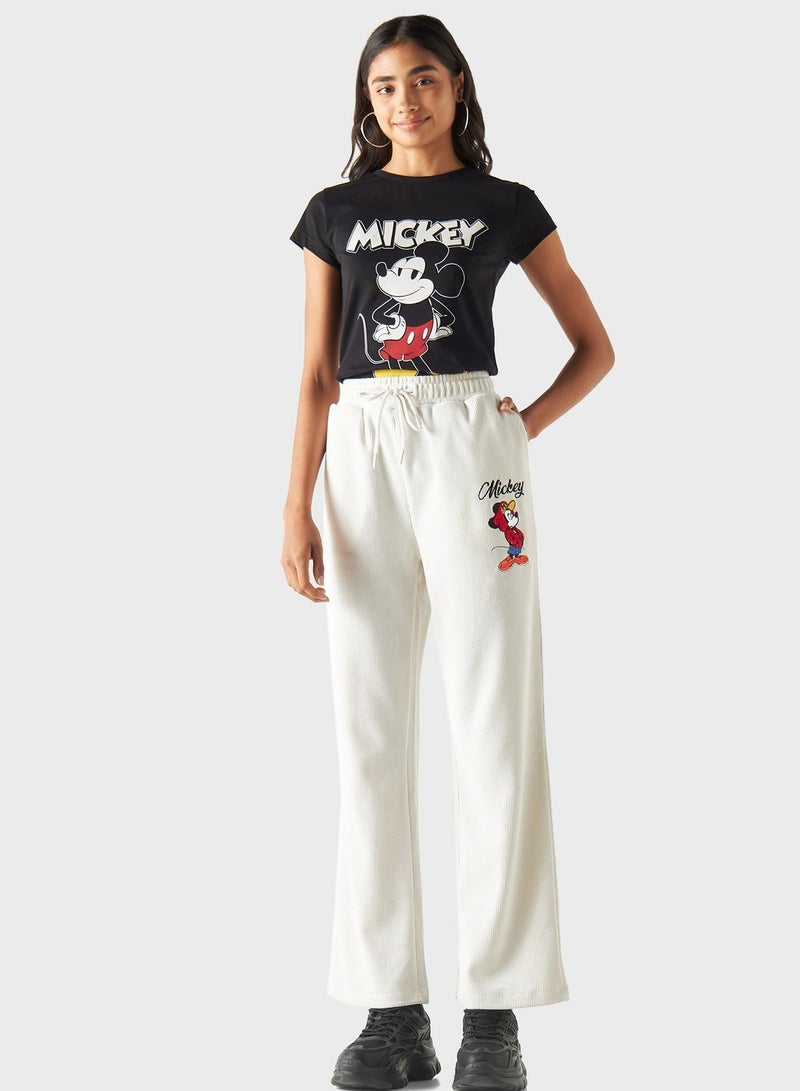 Embroidered Ribbed High Waist Pants