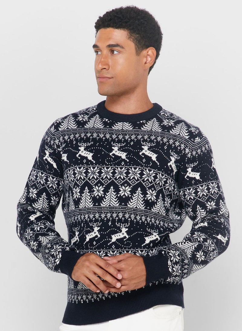 Christman Jaquard Printed Sweater