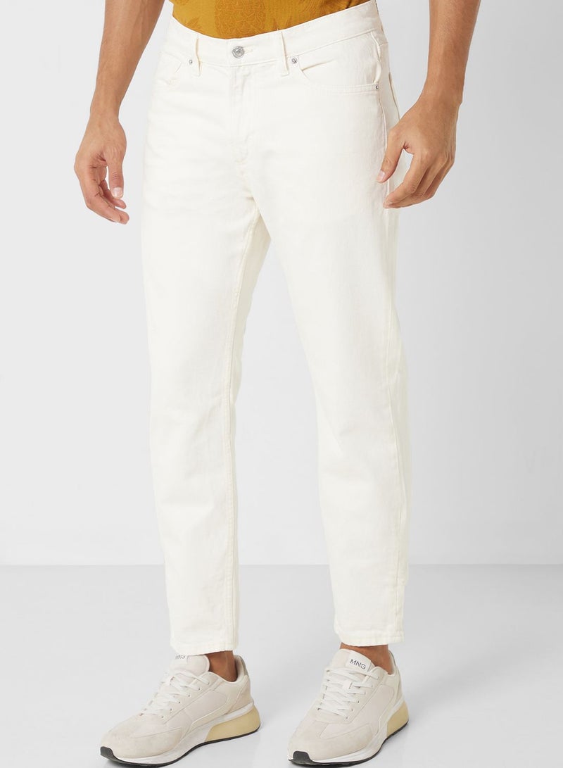 Light Wash Trapered Cropped Fit Jeans