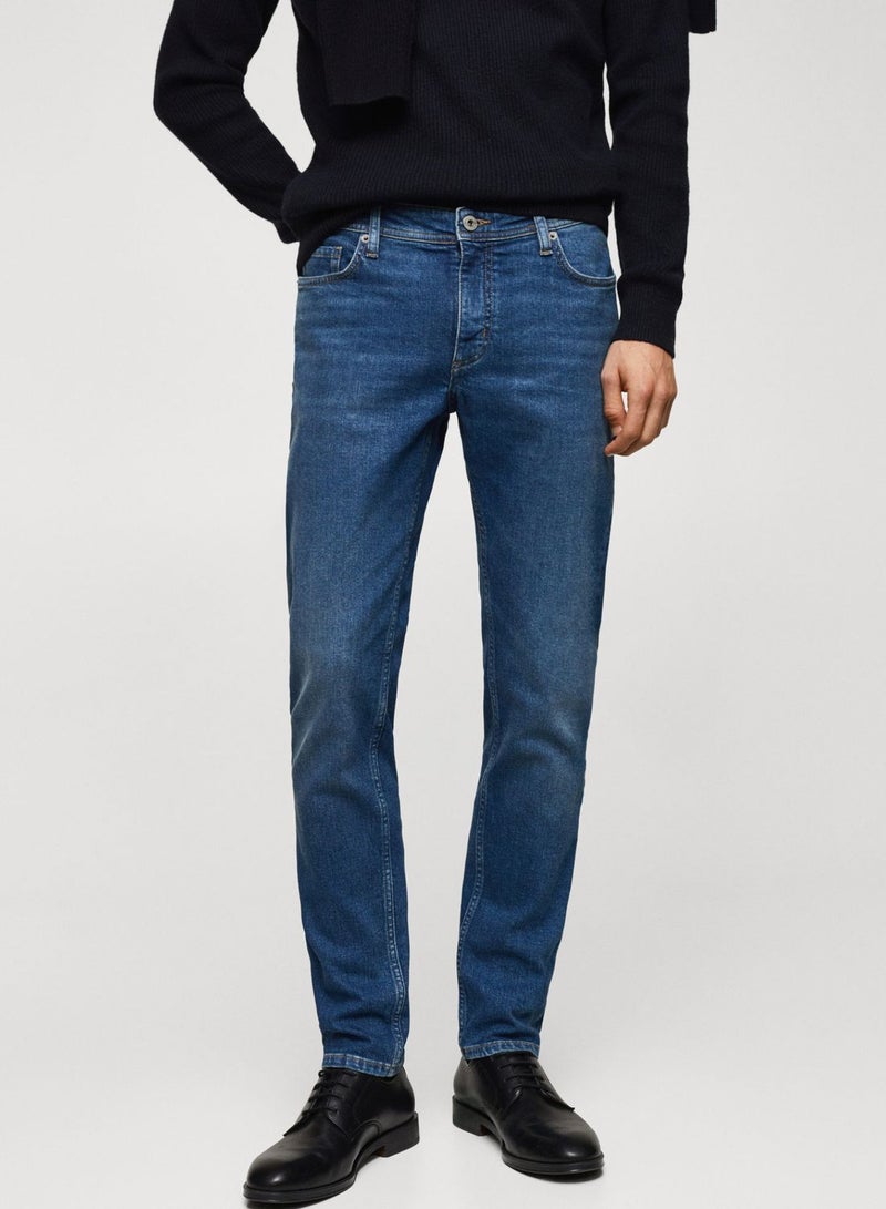 Mid Wash Straight Fit Jeans