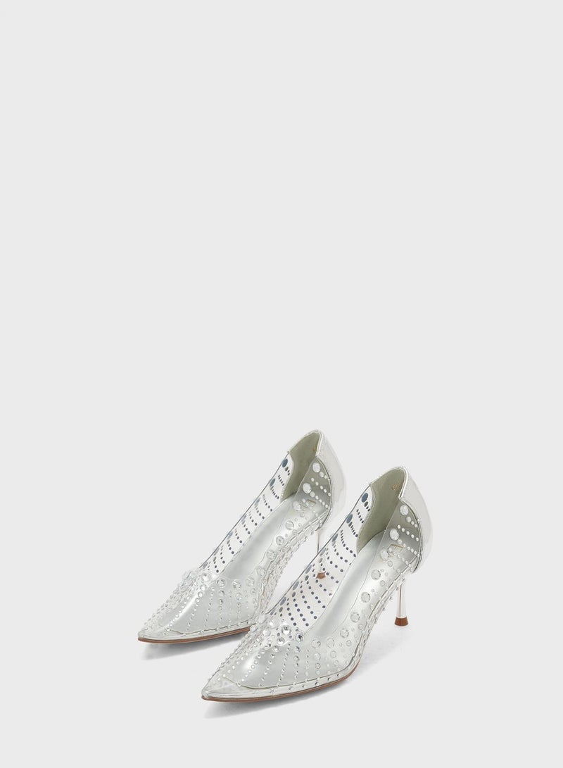 Bejewelled Clear Pointed Pump
