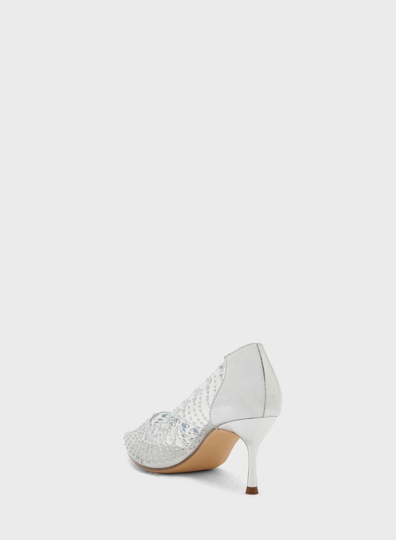 Bejewelled Clear Pointed Pump