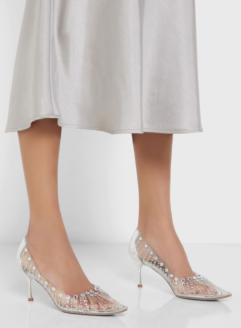 Bejewelled Clear Pointed Pump
