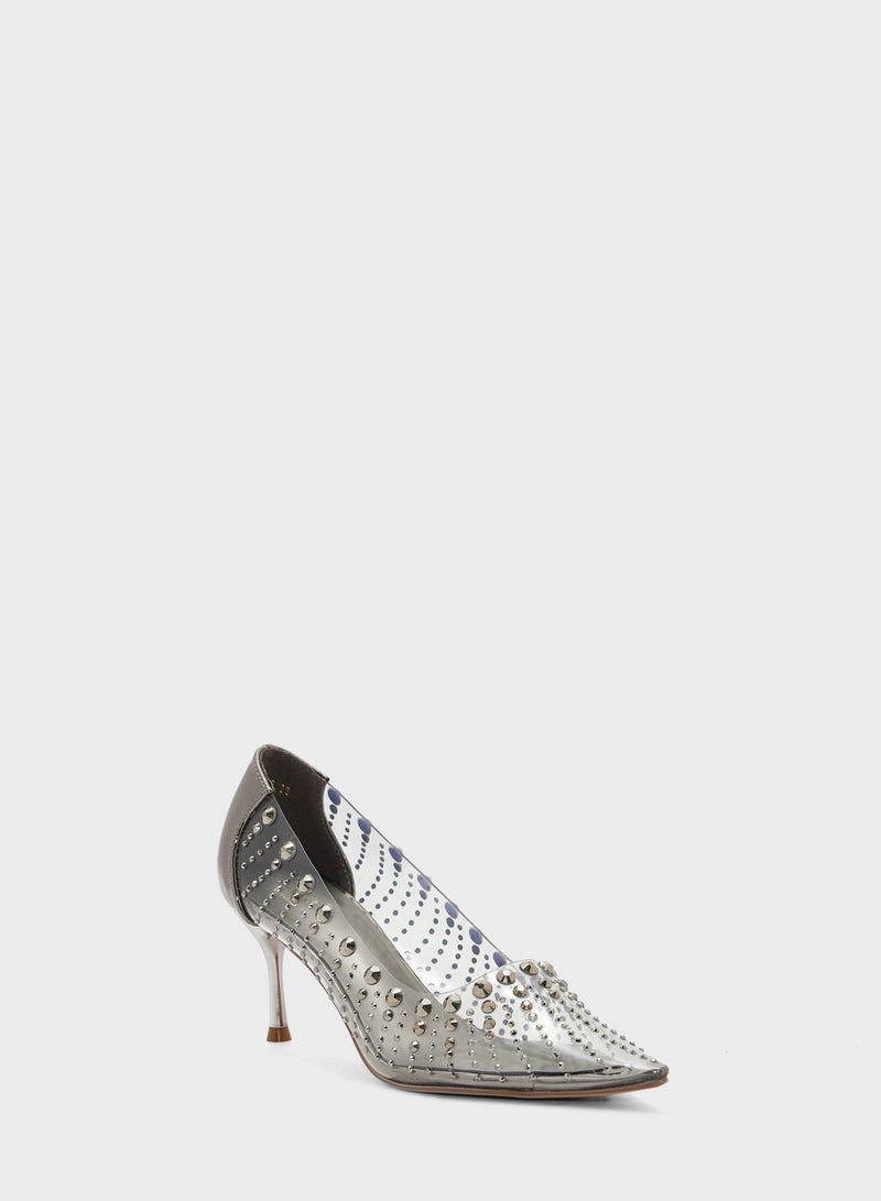 Bejewelled Clear Pointed Pump