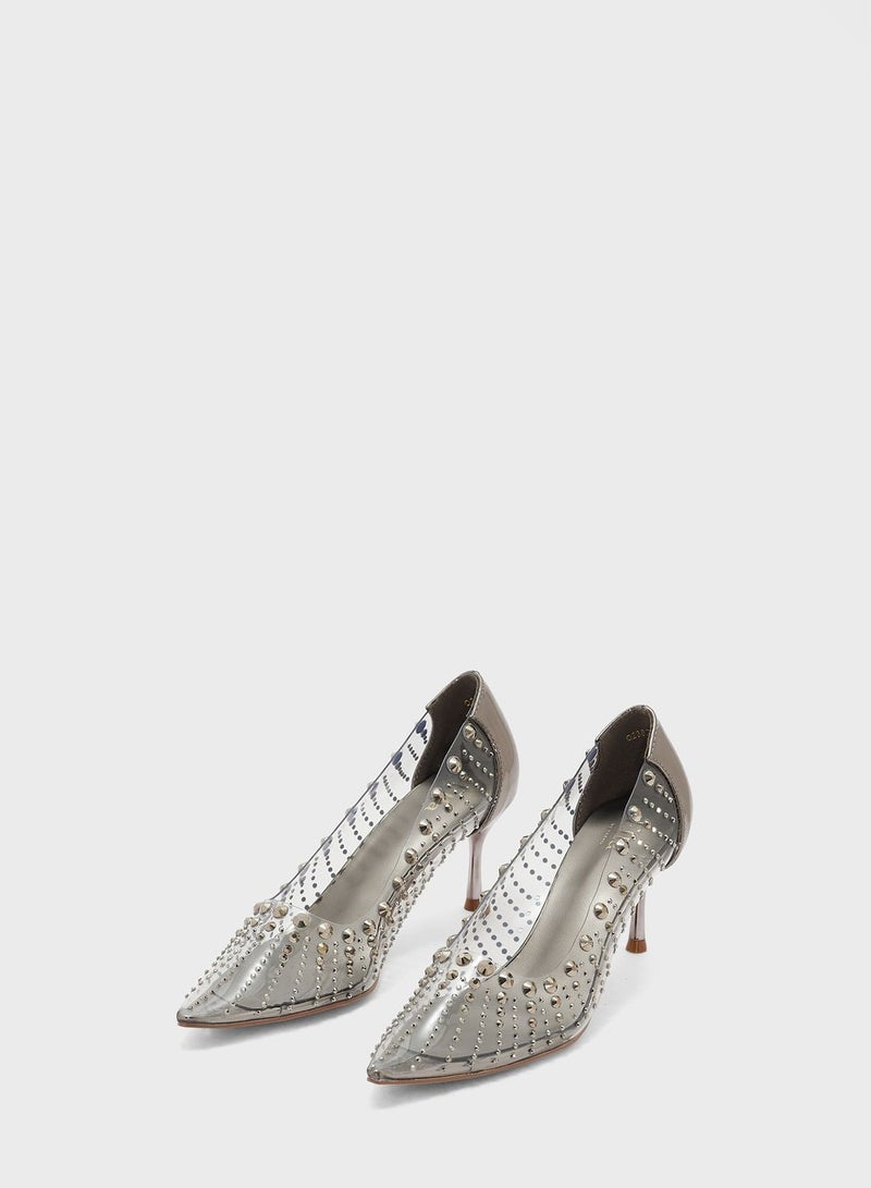 Bejewelled Clear Pointed Pump