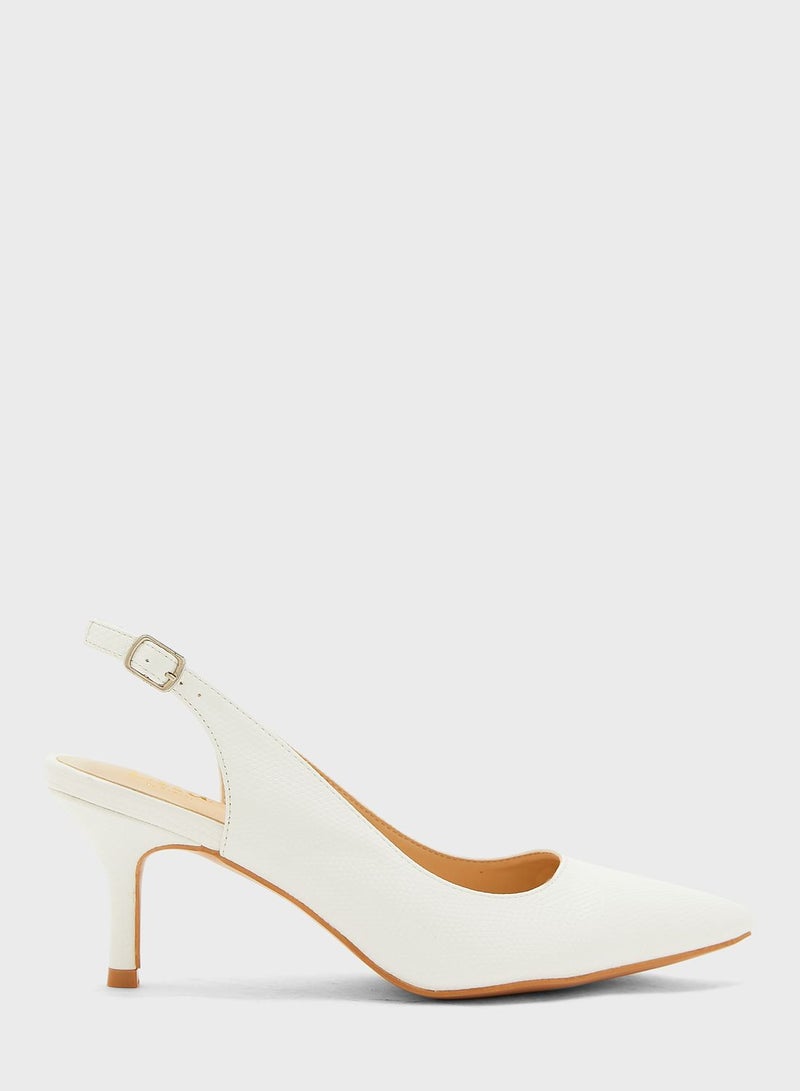 Textured Pointed Slingback Kitten Heel Pump