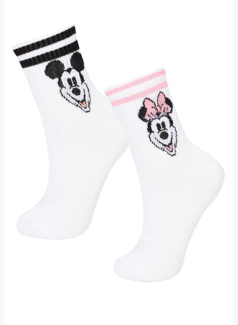 Woman 2-Pack Mickey & Minnie Licenced Mid Cut Socks