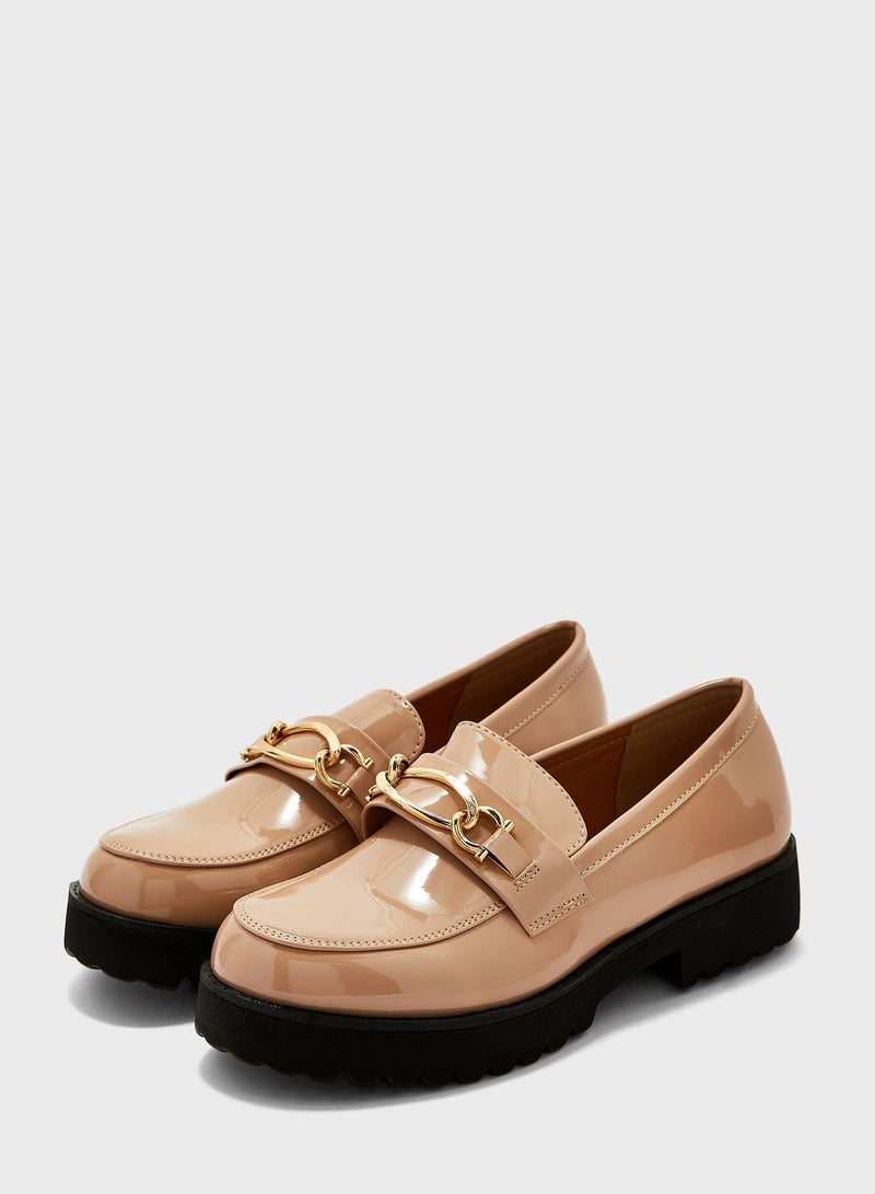 Patent Chunky Loafers With Chain Detail