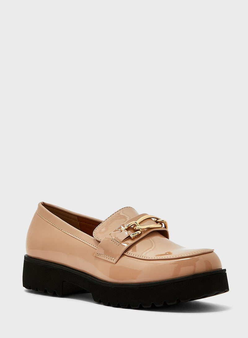 Patent Chunky Loafers With Chain Detail