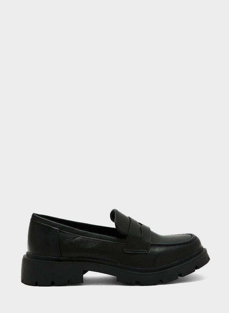 Black Pu Chunky Moccasin