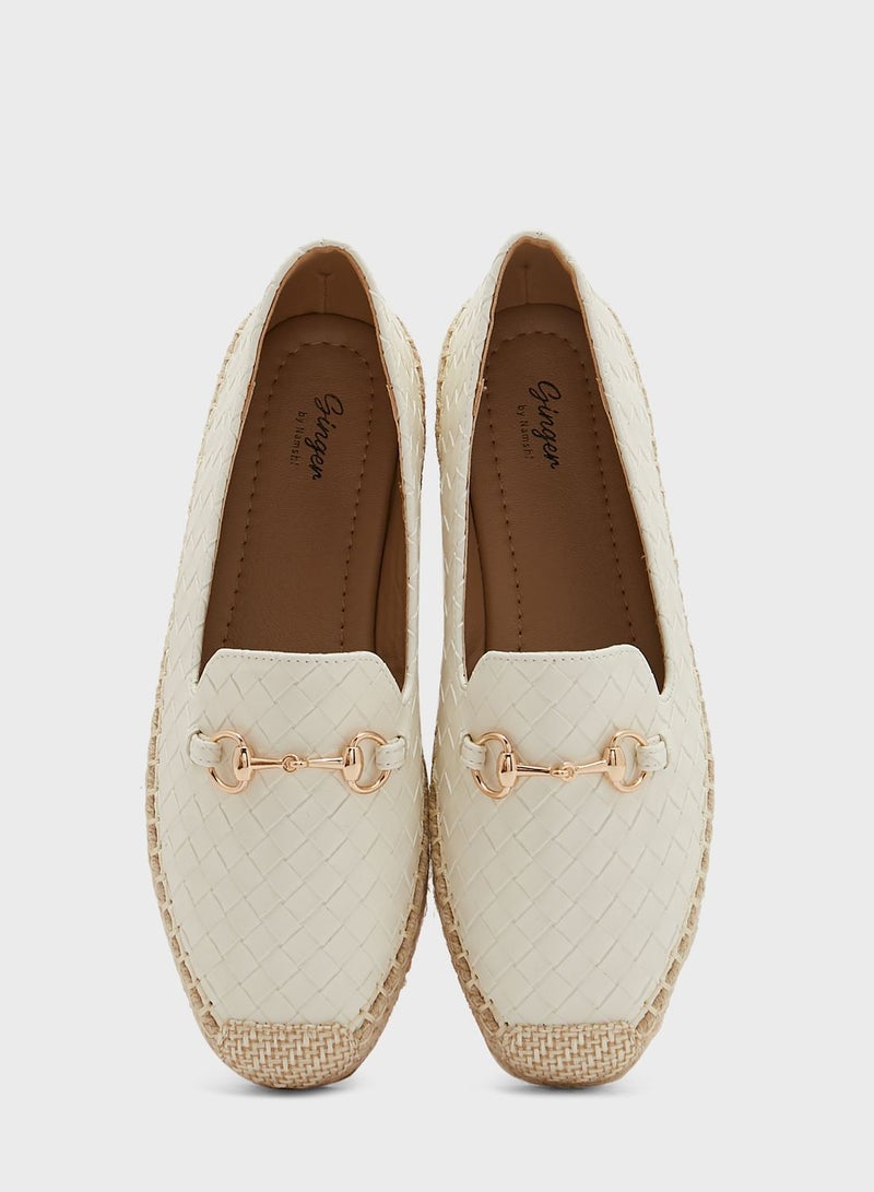 Lattice Horsebit Flat Espadrille