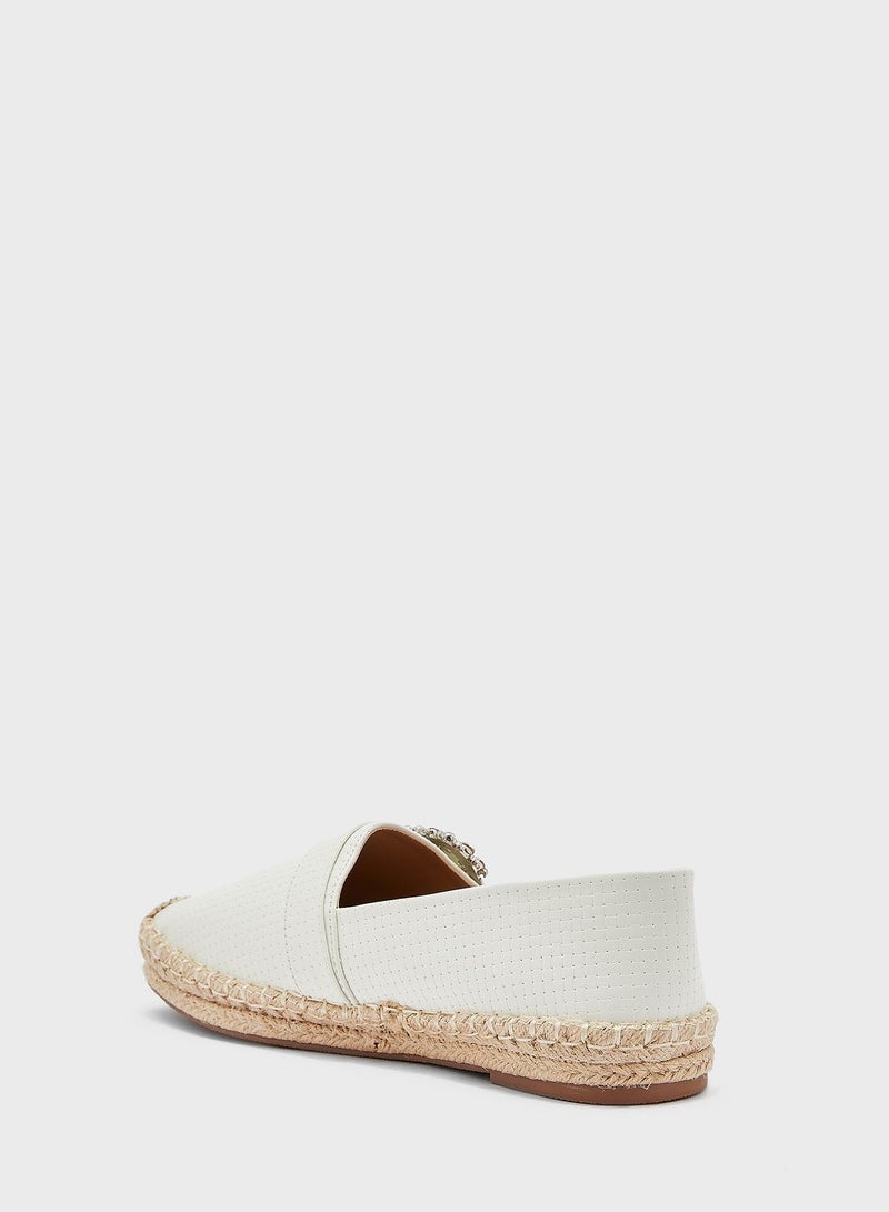 Textured Diamante Buckle Flat Espadrille