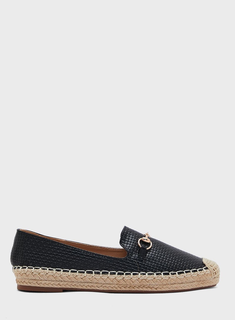 Horsebit Textured Flat Espadrille