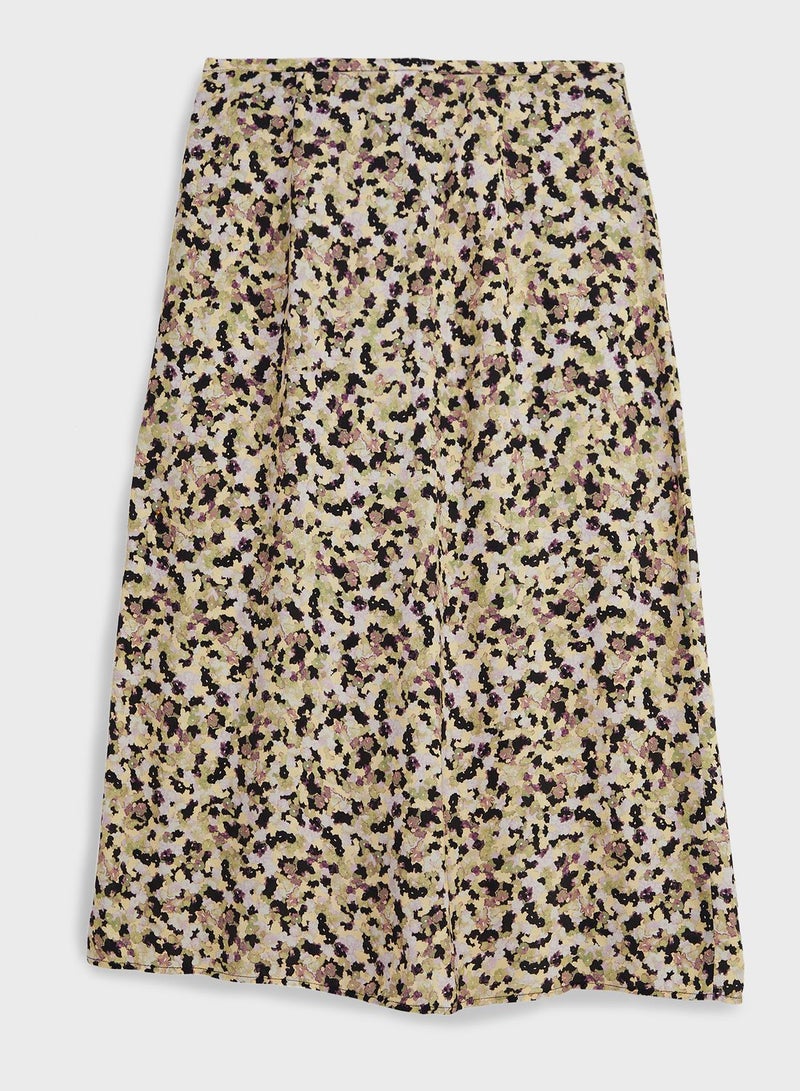 Floral Print Front Slit Skirt
