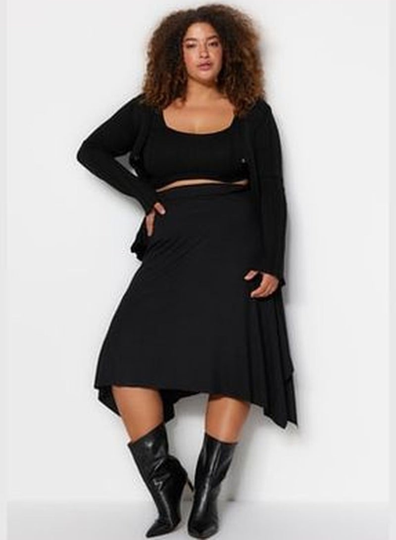 Black Asymmetrical Knitted Skirt TBBSS22ET0253