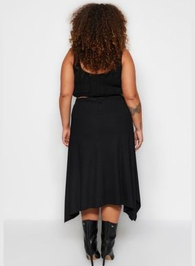 Black Asymmetrical Knitted Skirt TBBSS22ET0253