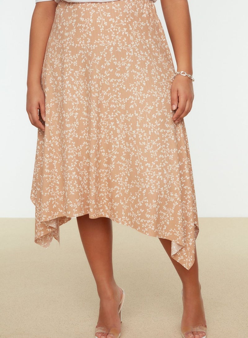 Asymmetric Floral Print Midi Skirt