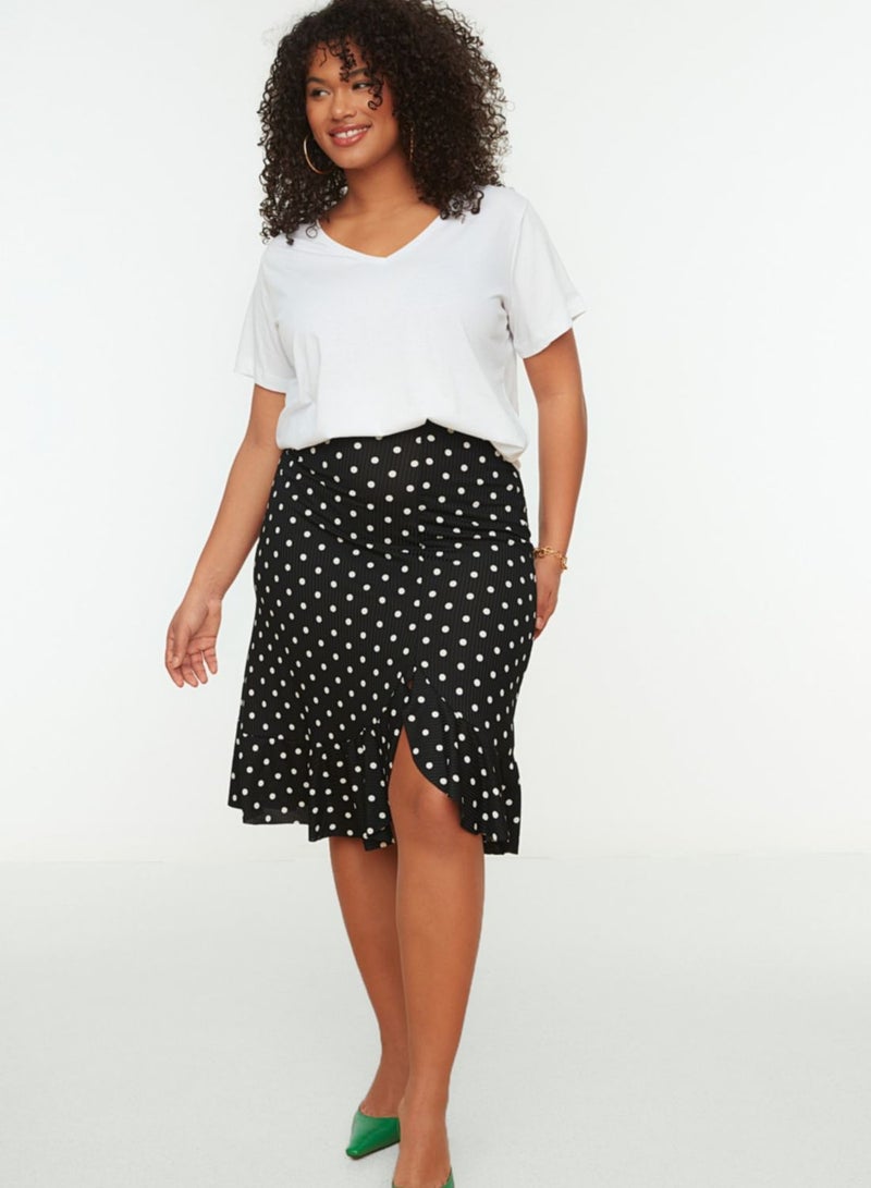 Polka Dot Ruffle Detail Wrap Skirt