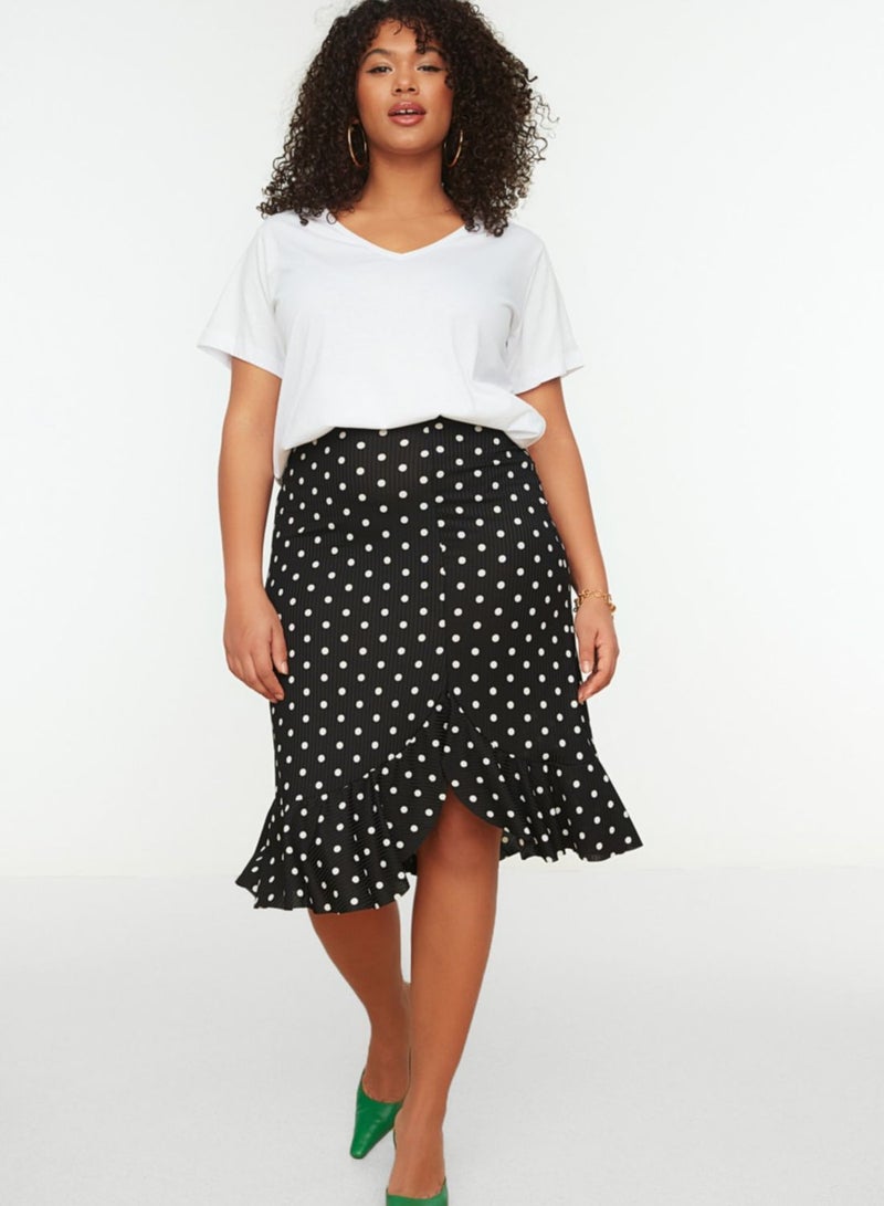 Polka Dot Ruffle Detail Wrap Skirt