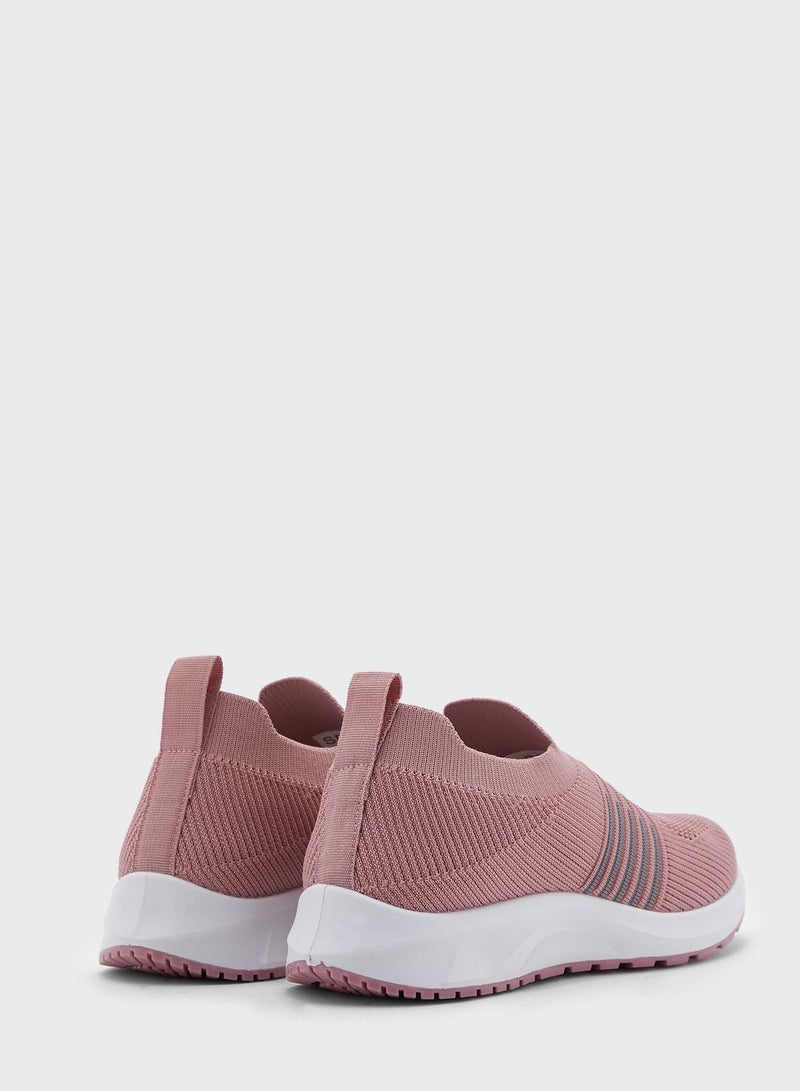 Stripe Knit Pull On Comfort Sneakers