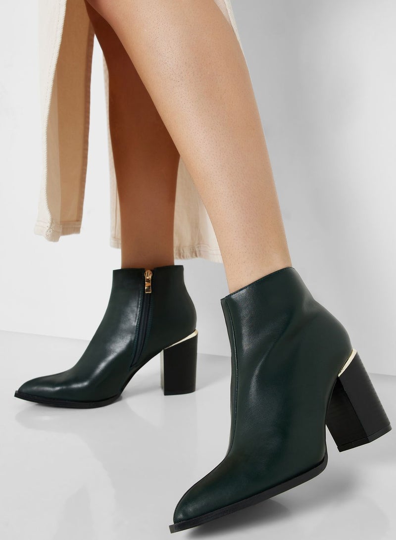 Gold Trim Block Heel Western Boot