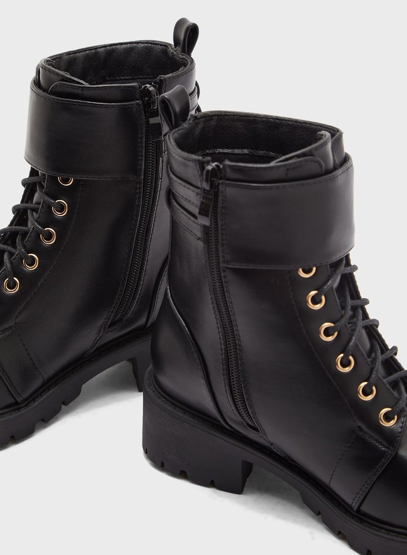 Gold Buckle Detail Military Boot